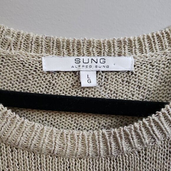 Alfred Sung * Tan Summer Knit Sweater Sz L - Picture 7 of 8